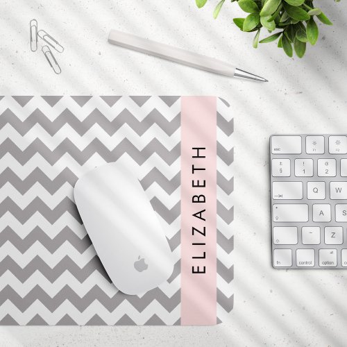 Gray Zigzag Gray Chevron Wave Pattern Your Name Mouse Pad