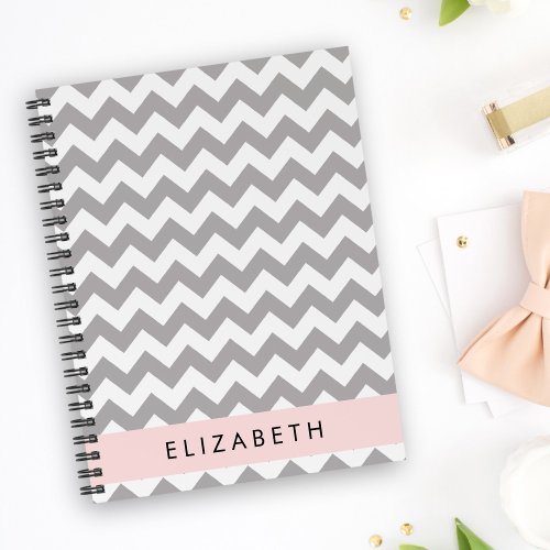 Gray Zigzag Gray Chevron Wave Pattern Your Name Notebook