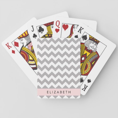 Gray Zigzag Gray Chevron Wave Pattern Your Name Playing Cards