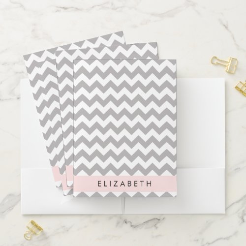 Gray Zigzag Gray Chevron Wave Pattern Your Name Pocket Folder