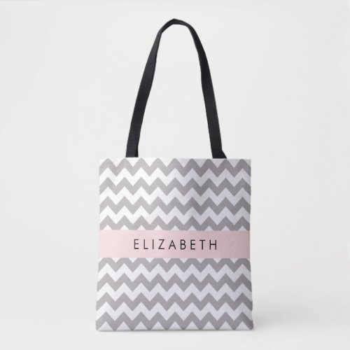 Gray Zigzag Gray Chevron Wave Pattern Your Name Tote Bag