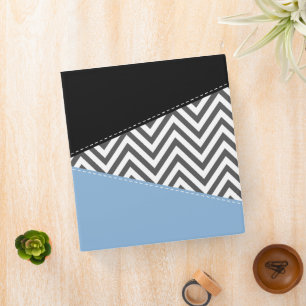 Gray Zigzag, Gray Chevron, Zigzag Pattern, Blue 3 Ring Binder