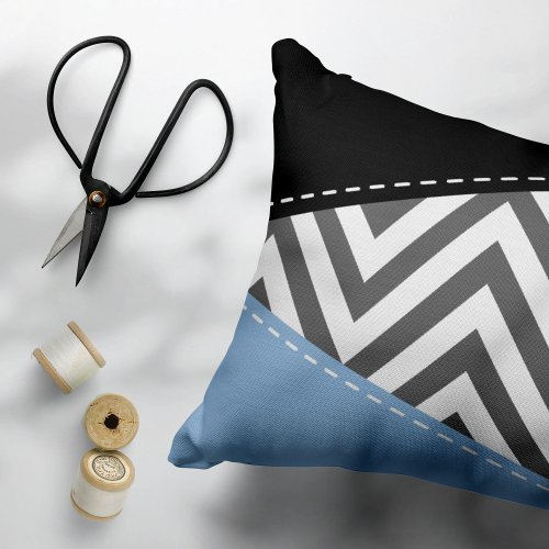Gray Zigzag Gray Chevron Zigzag Pattern Blue Accent Pillow