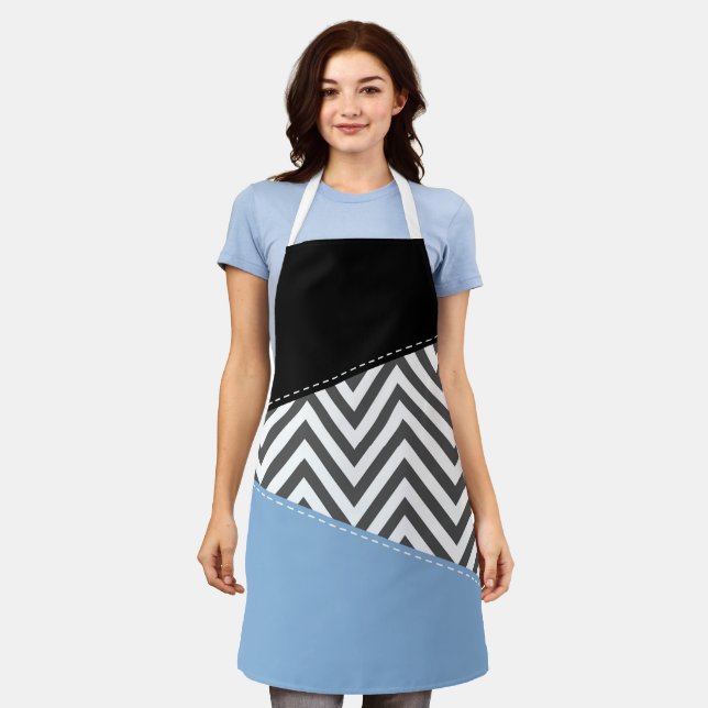 Gray Zigzag, Gray Chevron, Zigzag Pattern, Blue Apron (Worn)