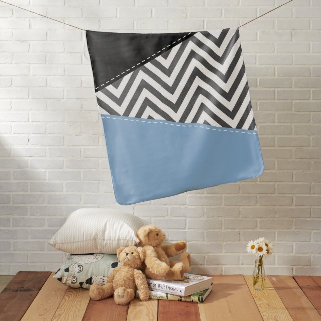 Gray Zigzag, Gray Chevron, Zigzag Pattern, Blue Baby Blanket (In Situ)