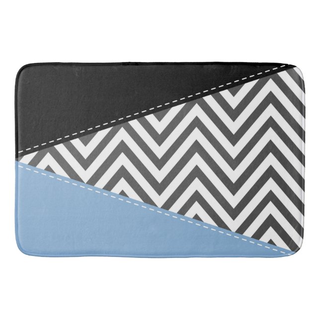Gray Zigzag, Gray Chevron, Zigzag Pattern, Blue Bath Mat (Front)