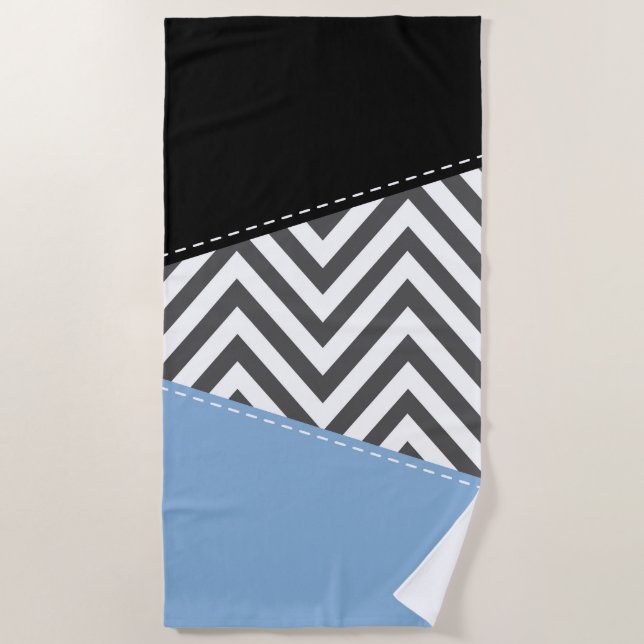 Gray Zigzag, Gray Chevron, Zigzag Pattern, Blue Beach Towel (Front)