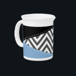Gray Zigzag, Gray Chevron, Zigzag Pattern, Blue Beverage Pitcher<br><div class="desc">Elegant,  stylish and sophisticated zigzag (chevron) pattern in gray and white color with blue and black patches of color. Modern and trendy gift,  perfect for the zigzag lover in your life.</div>