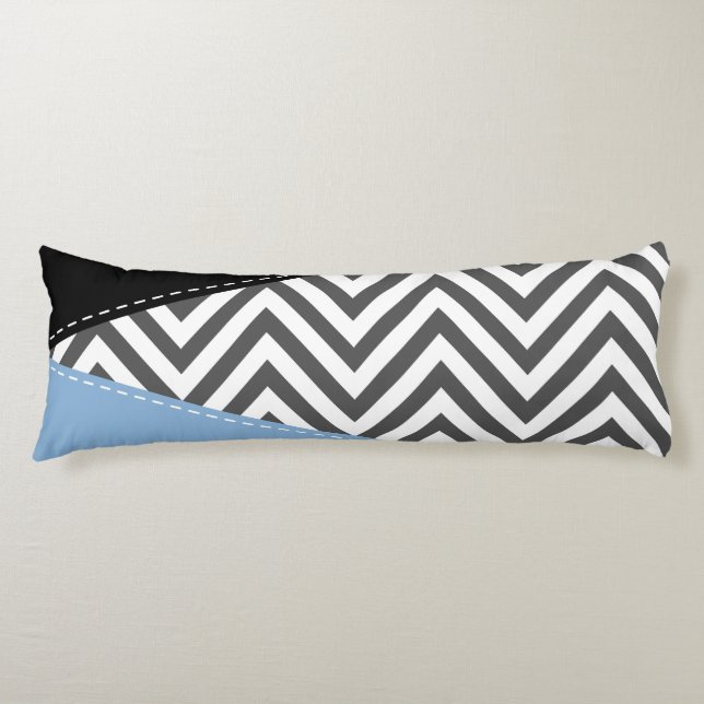 Gray Zigzag, Gray Chevron, Zigzag Pattern, Blue Body Pillow (Front)