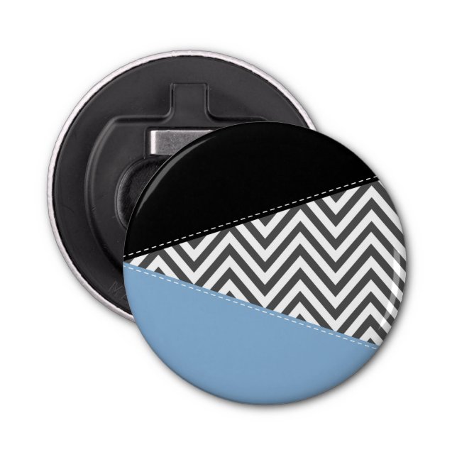 Gray Zigzag, Gray Chevron, Zigzag Pattern, Blue Bottle Opener (Front)
