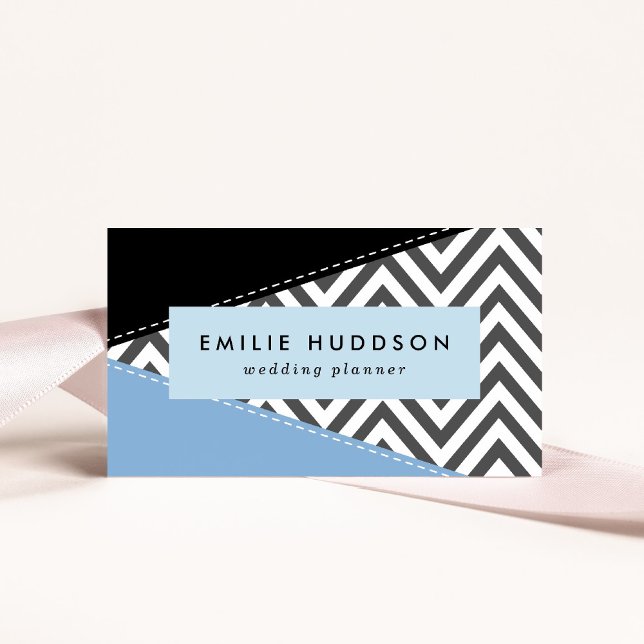 Gray Zigzag, Gray Chevron, Zigzag Pattern, Blue Business Card (Creator Uploaded)