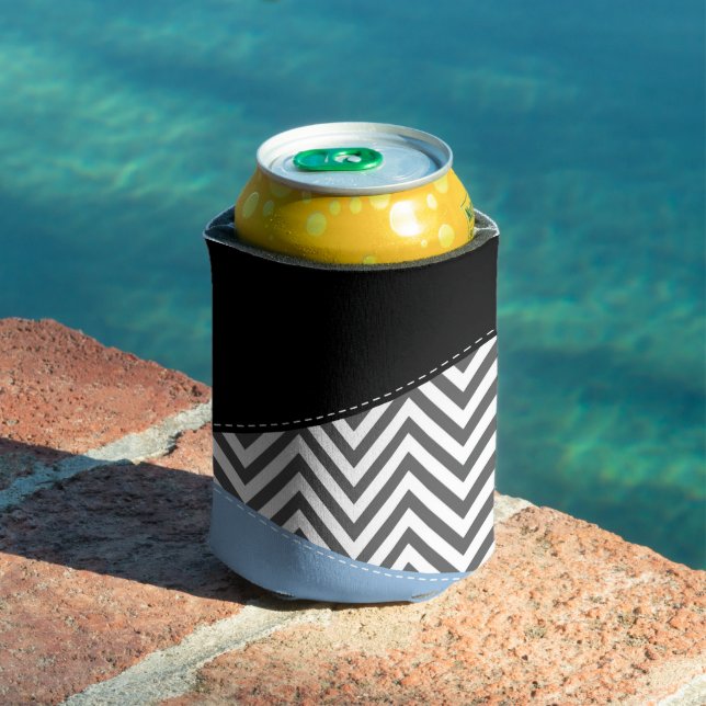 Gray Zigzag, Gray Chevron, Zigzag Pattern, Blue Can Cooler (In Situ Pool)