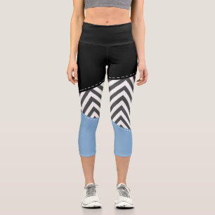 Gray Zigzag, Gray Chevron, Zigzag Pattern, Blue Capri Leggings