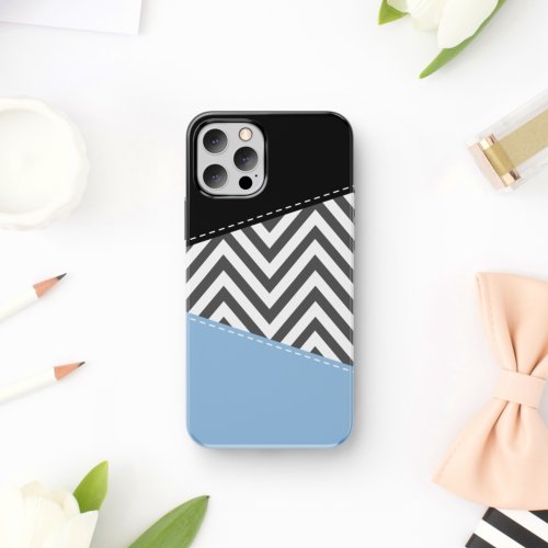 Gray Zigzag Gray Chevron Zigzag Pattern Blue iPhone 11 Case