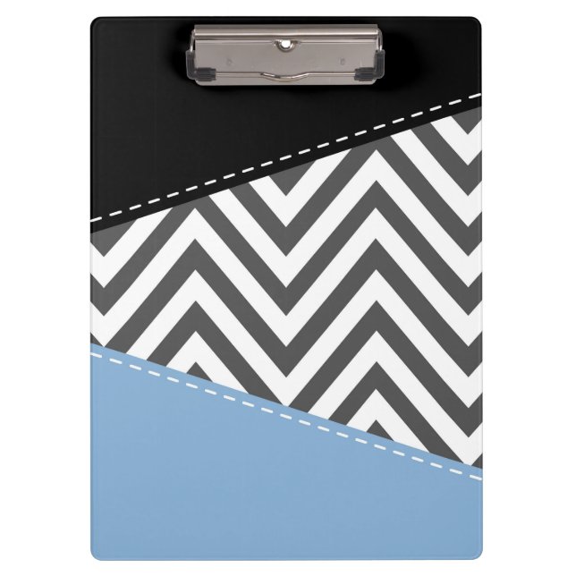 Gray Zigzag, Gray Chevron, Zigzag Pattern, Blue Clipboard (Front)