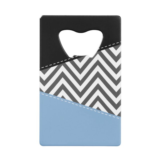 Gray Zigzag, Gray Chevron, Zigzag Pattern, Blue Credit Card Bottle Opener (Front)