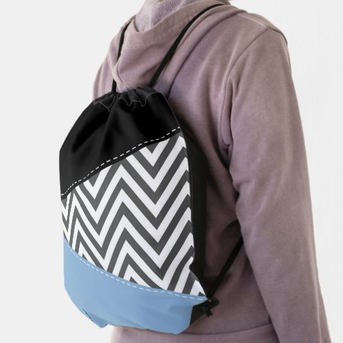 Gray Zigzag Gray Chevron Zigzag Pattern Blue Drawstring Bag