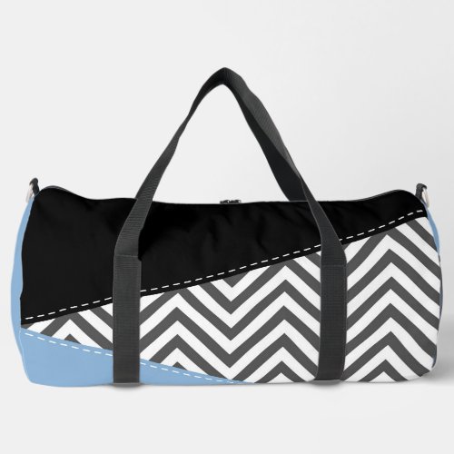 Gray Zigzag Gray Chevron Zigzag Pattern Blue Duffle Bag