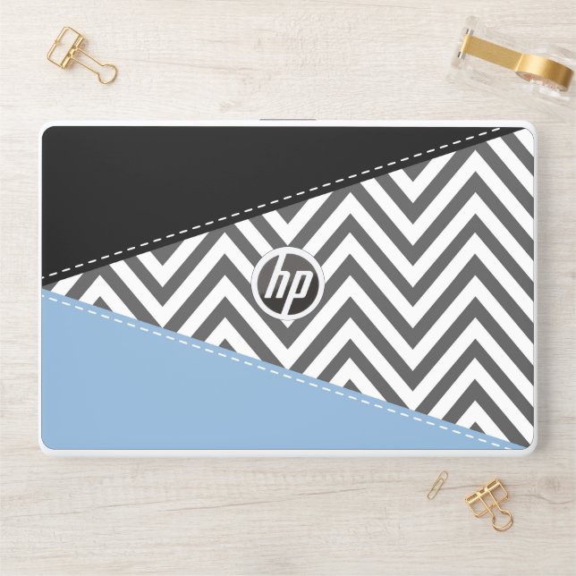 Gray Zigzag, Gray Chevron, Zigzag Pattern, Blue HP Laptop Skin (Desk)