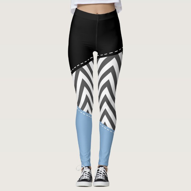 Gray Zigzag, Gray Chevron, Zigzag Pattern, Blue Leggings (Front)