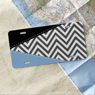 Gray Zigzag, Gray Chevron, Zigzag Pattern, Blue License Plate
