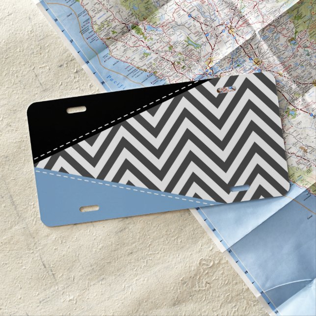 Gray Zigzag, Gray Chevron, Zigzag Pattern, Blue License Plate (In Situ)