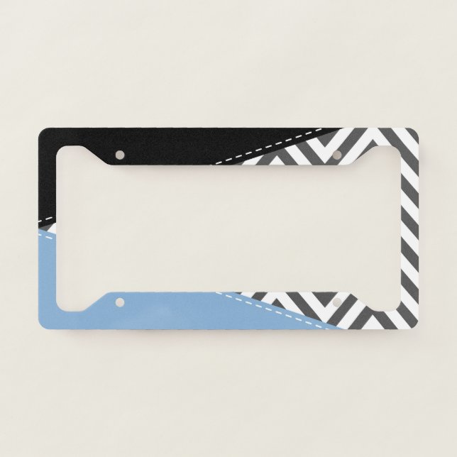 Gray Zigzag, Gray Chevron, Zigzag Pattern, Blue License Plate Frame (Front)