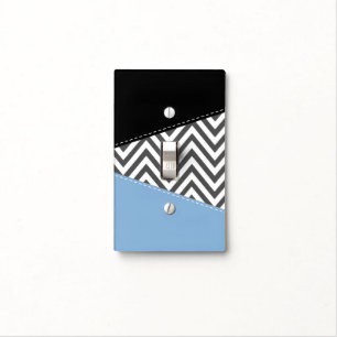 Gray Zigzag, Gray Chevron, Zigzag Pattern, Blue Light Switch Cover