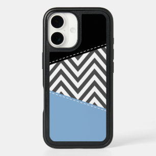 Gray Zigzag, Gray Chevron, Zigzag Pattern, Blue iPhone 16 Case