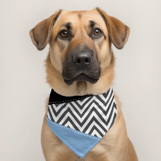 Gray Zigzag, Gray Chevron, Zigzag Pattern, Blue Pet Bandana Collar (Dog 2)
