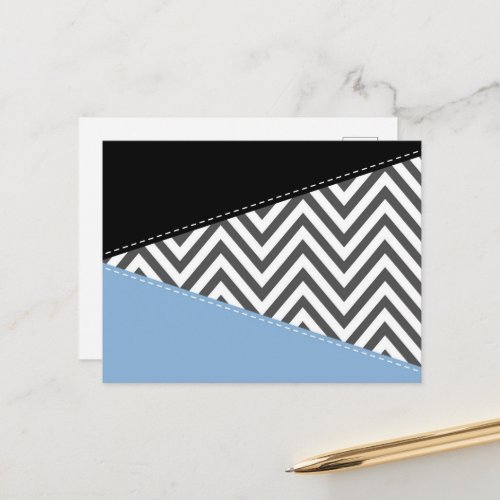 Gray Zigzag Gray Chevron Zigzag Pattern Blue Postcard