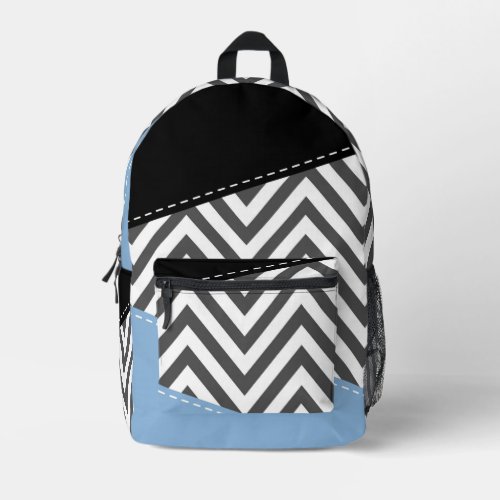 Gray Zigzag Gray Chevron Zigzag Pattern Blue Printed Backpack