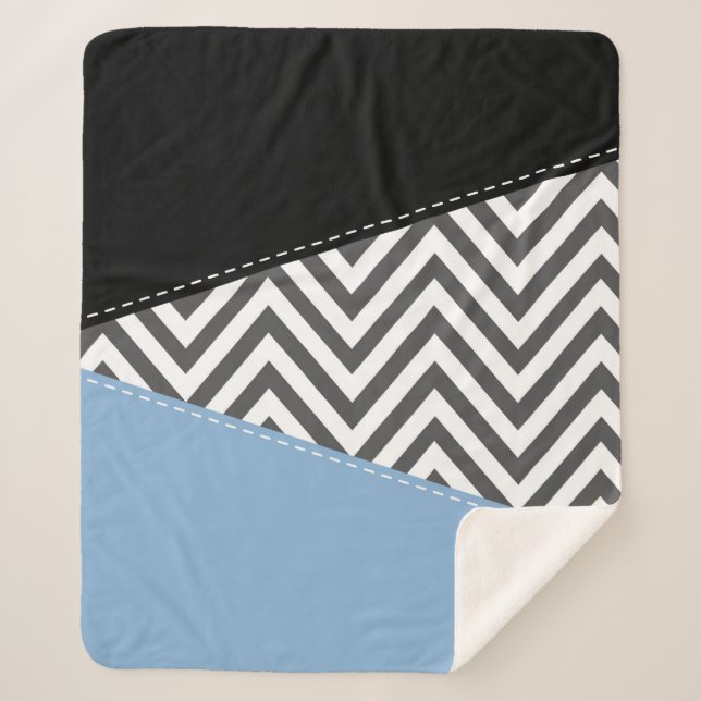 Gray Zigzag, Gray Chevron, Zigzag Pattern, Blue Sherpa Blanket (Front)