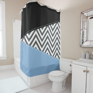 Gray Zigzag, Gray Chevron, Zigzag Pattern, Blue Shower Curtain
