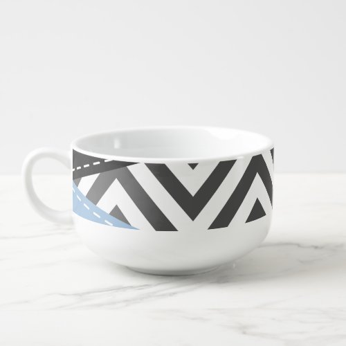 Gray Zigzag Gray Chevron Zigzag Pattern Blue Soup Mug