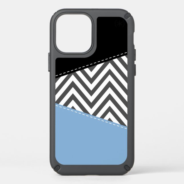 Gray Zigzag, Gray Chevron, Zigzag Pattern, Blue Speck iPhone 12 Case (Front)