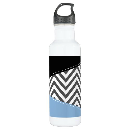 Gray Zigzag Gray Chevron Zigzag Pattern Blue Stainless Steel Water Bottle