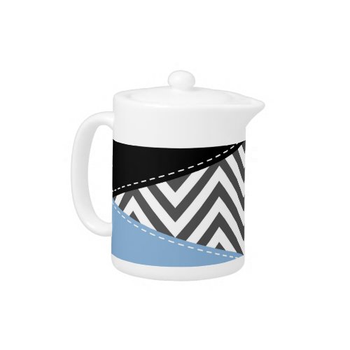Gray Zigzag Gray Chevron Zigzag Pattern Blue Teapot