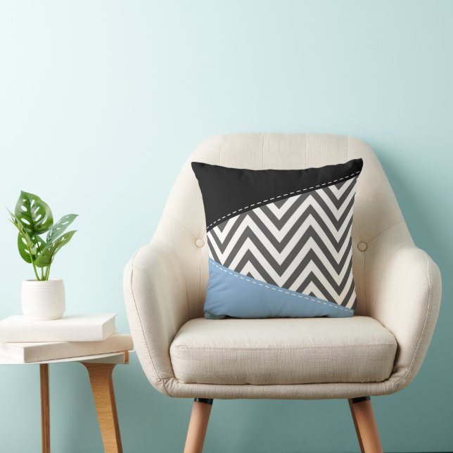 Gray Zigzag, Gray Chevron, Zigzag Pattern, Blue Throw Pillow (Chair)
