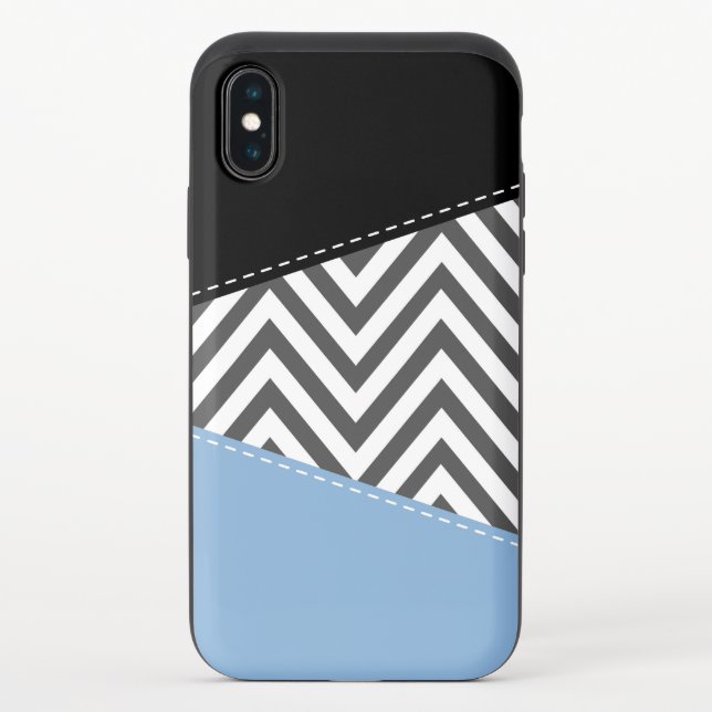 Gray Zigzag, Gray Chevron, Zigzag Pattern, Blue Uncommon iPhone Case (Back)