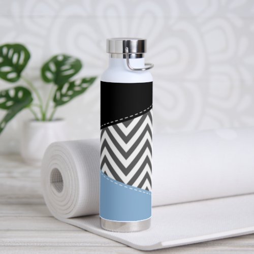 Gray Zigzag Gray Chevron Zigzag Pattern Blue Water Bottle