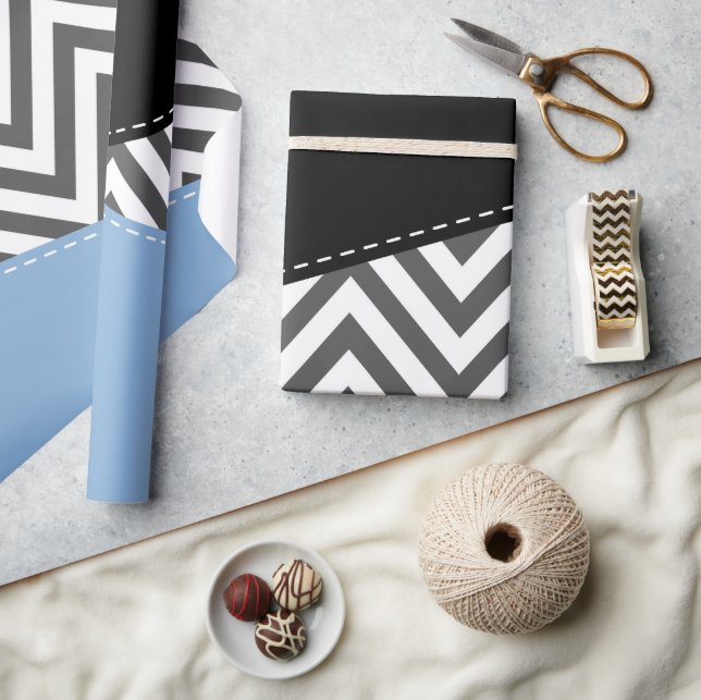 Gray Zigzag, Gray Chevron, Zigzag Pattern, Blue Wrapping Paper (Crafts)