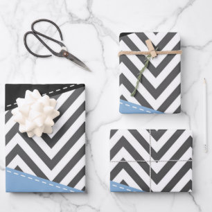 Gray Zigzag, Gray Chevron, Zigzag Pattern, Blue Wrapping Paper Sheets