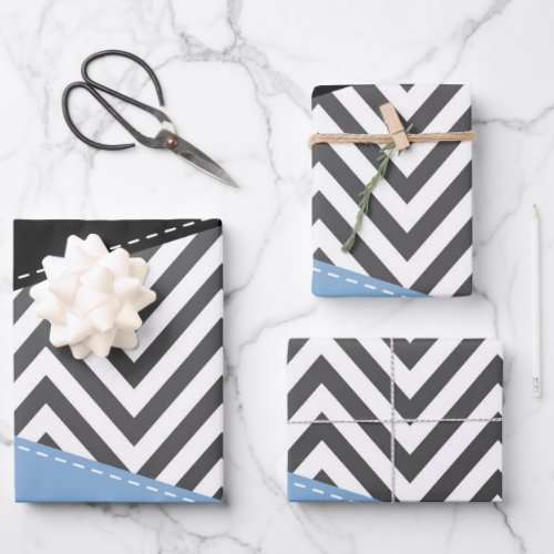 Gray Zigzag Gray Chevron Zigzag Pattern Blue Wrapping Paper Sheets