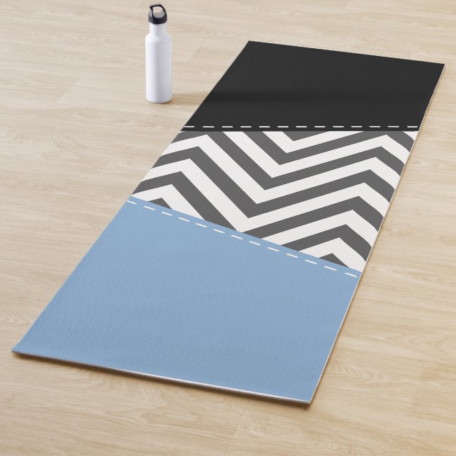 Gray Zigzag, Gray Chevron, Zigzag Pattern, Blue Yoga Mat (In Situ)