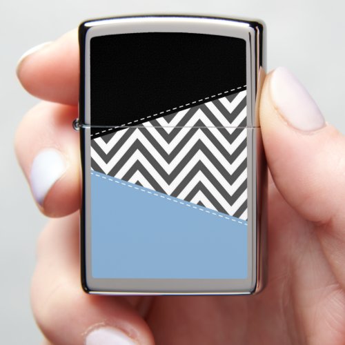Gray Zigzag Gray Chevron Zigzag Pattern Blue Zippo Lighter