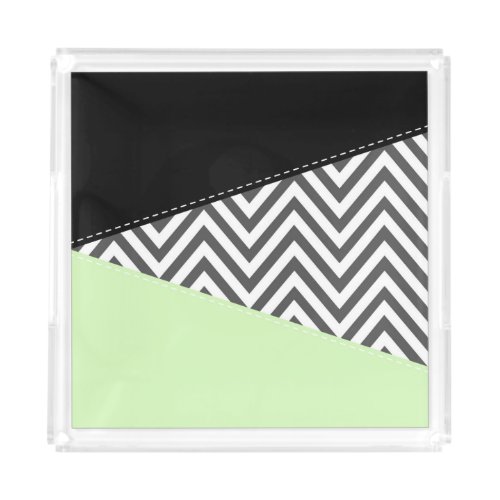 Gray Zigzag Gray Chevron Zigzag Pattern Mint Acrylic Tray