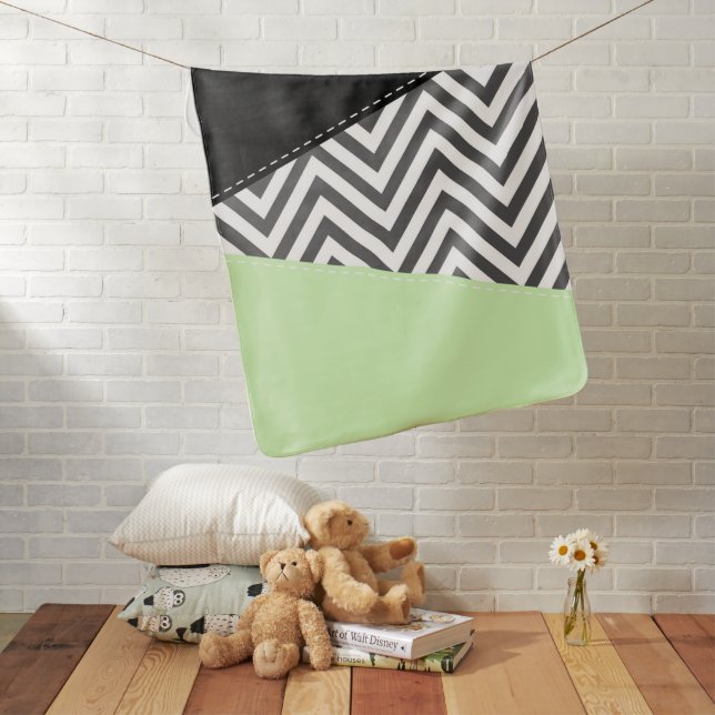 Gray Zigzag, Gray Chevron, Zigzag Pattern, Mint Baby Blanket (In Situ)