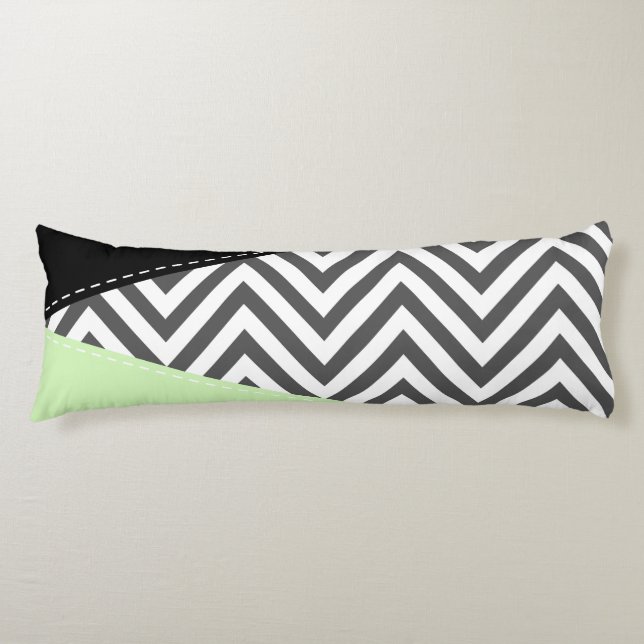 Gray Zigzag, Gray Chevron, Zigzag Pattern, Mint Body Pillow (Front)