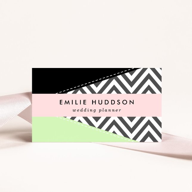 Gray Zigzag, Gray Chevron, Zigzag Pattern, Mint Business Card (Creator Uploaded)